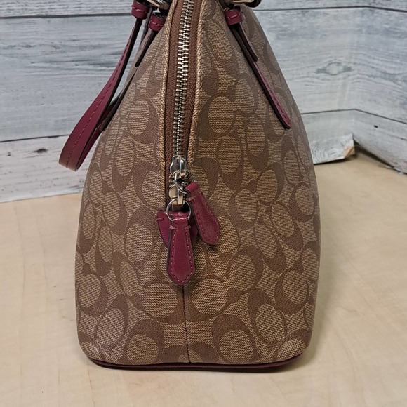 Coach Peyton Signature Cora Dome Satchel in Khaki and Plum - Picture 4 of 11